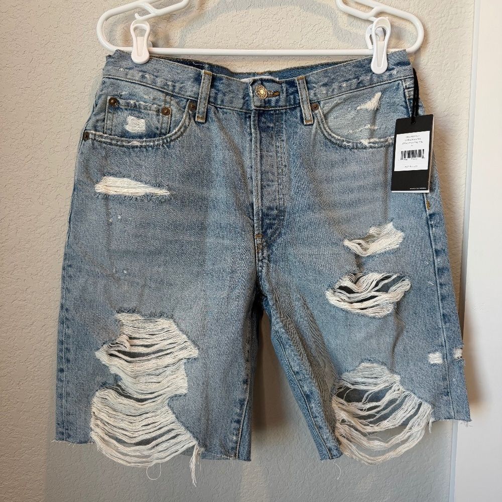 NWT Re/Done Destroyed Ripped Tide Loose Long Shorts Size 27